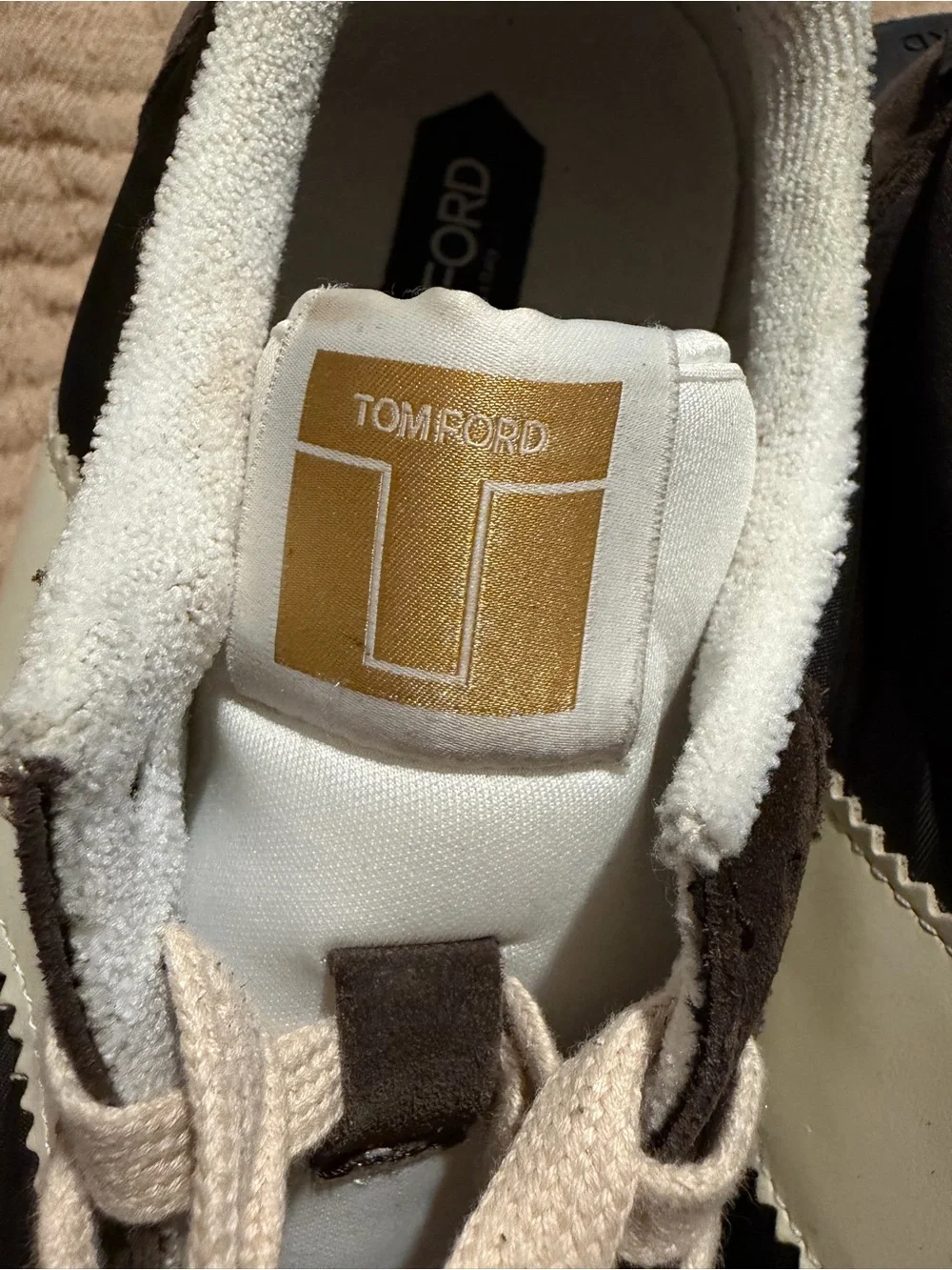 Tom Ford Brown Suede & Cream Leather-Trim Men’s Sneakers